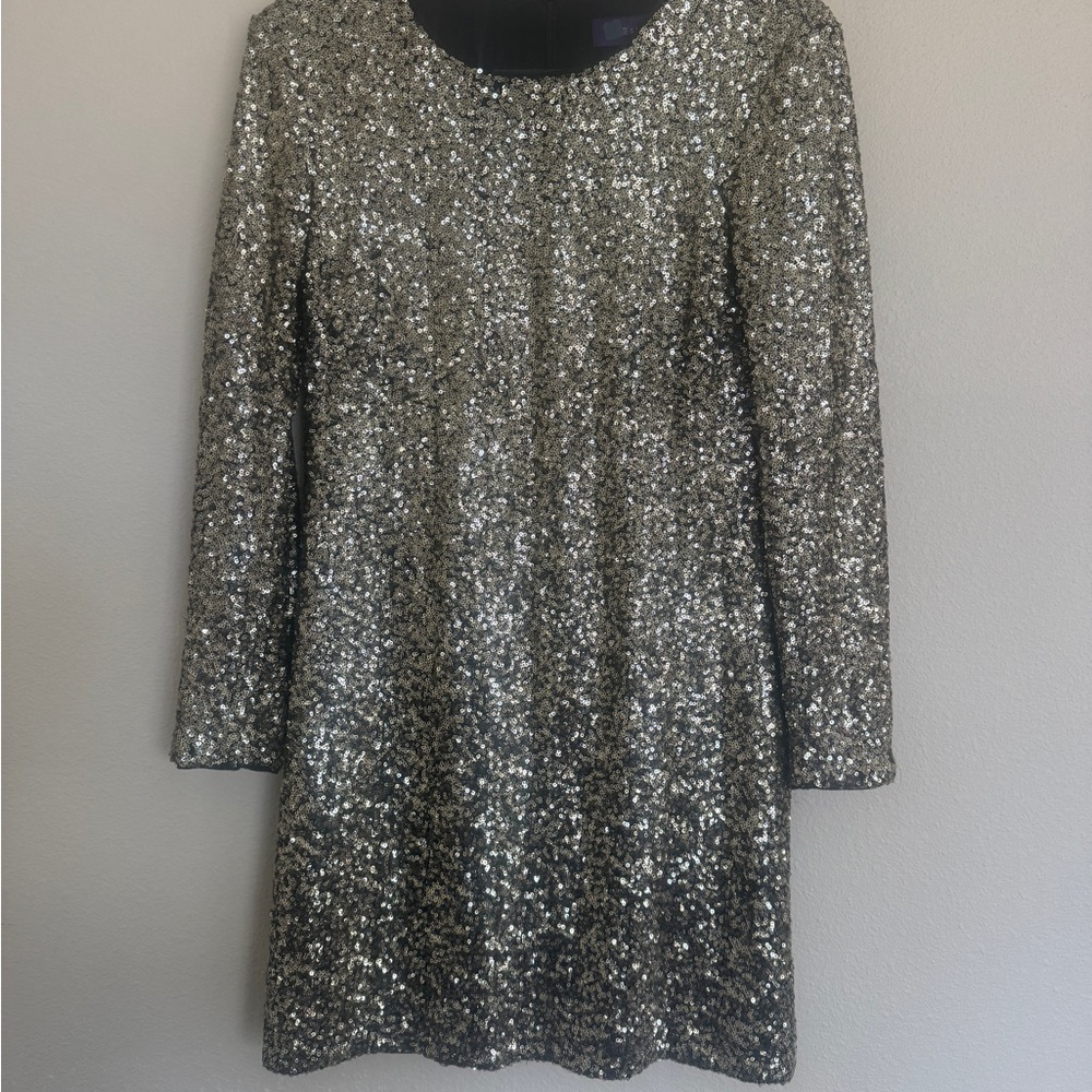 Slate & Willow Silver Sequin Long Sleeve Dress